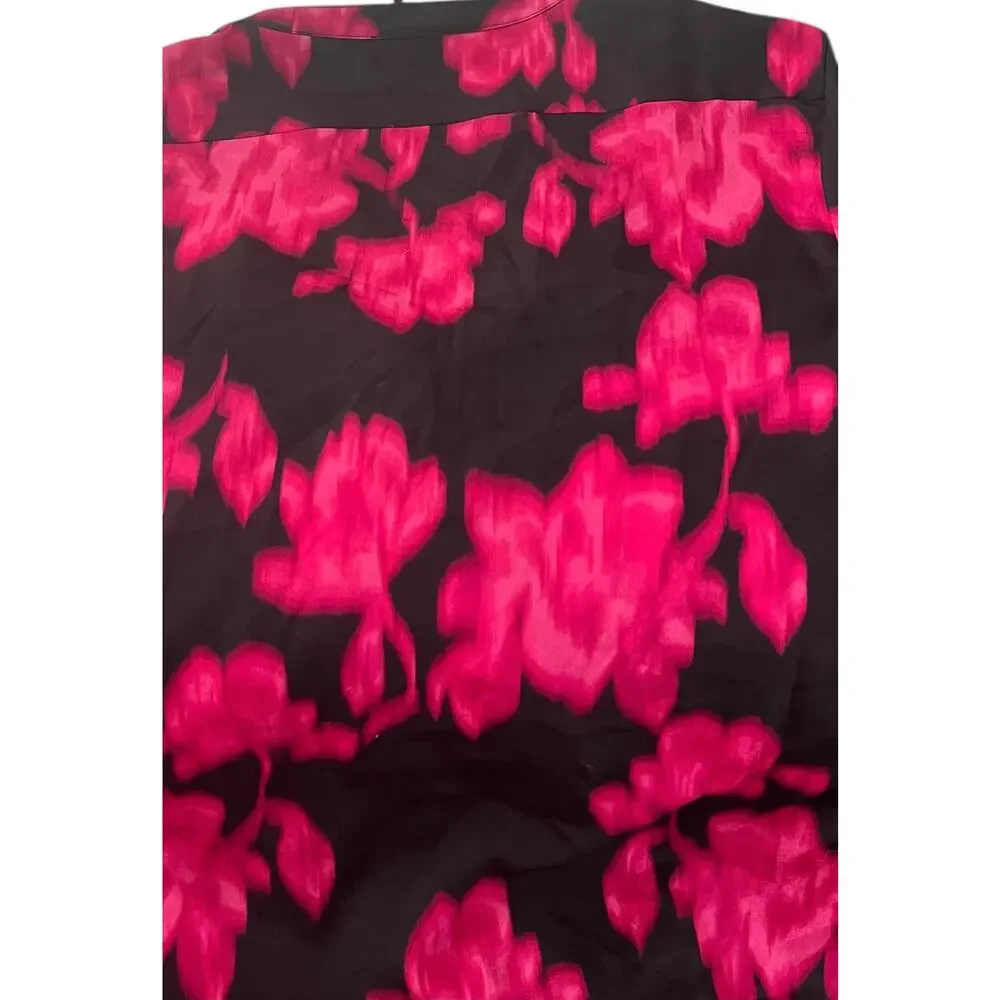 CALVIN KLEIN LONG SLV BUTTON UP V-NECK BLOUSE, WOMENS, XL-HOT PINK & BLACK ABSTR - Picture 5 of 12